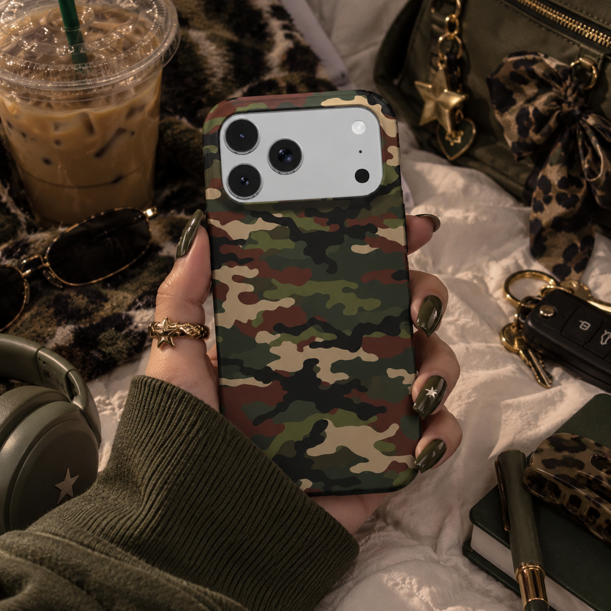 Woodland Camo phone case – MagSafe iPhone case, styled photo