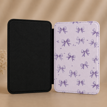 Soft lilac bow print Kindle Paperwhite case — Coquette Reader gift for book lovers