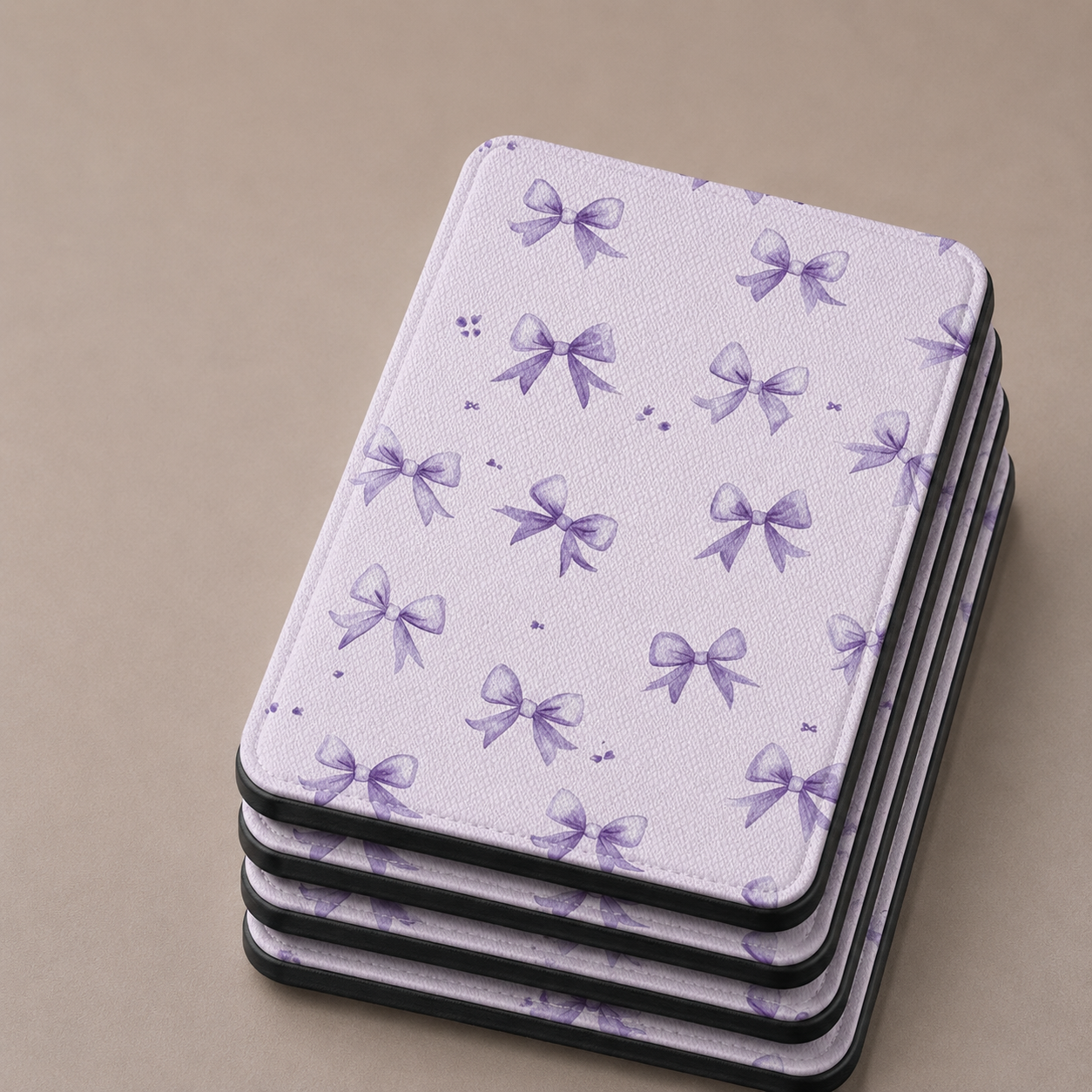Lilac bow Kindle case with elastic hand strap — Coquette Reader ribbon print