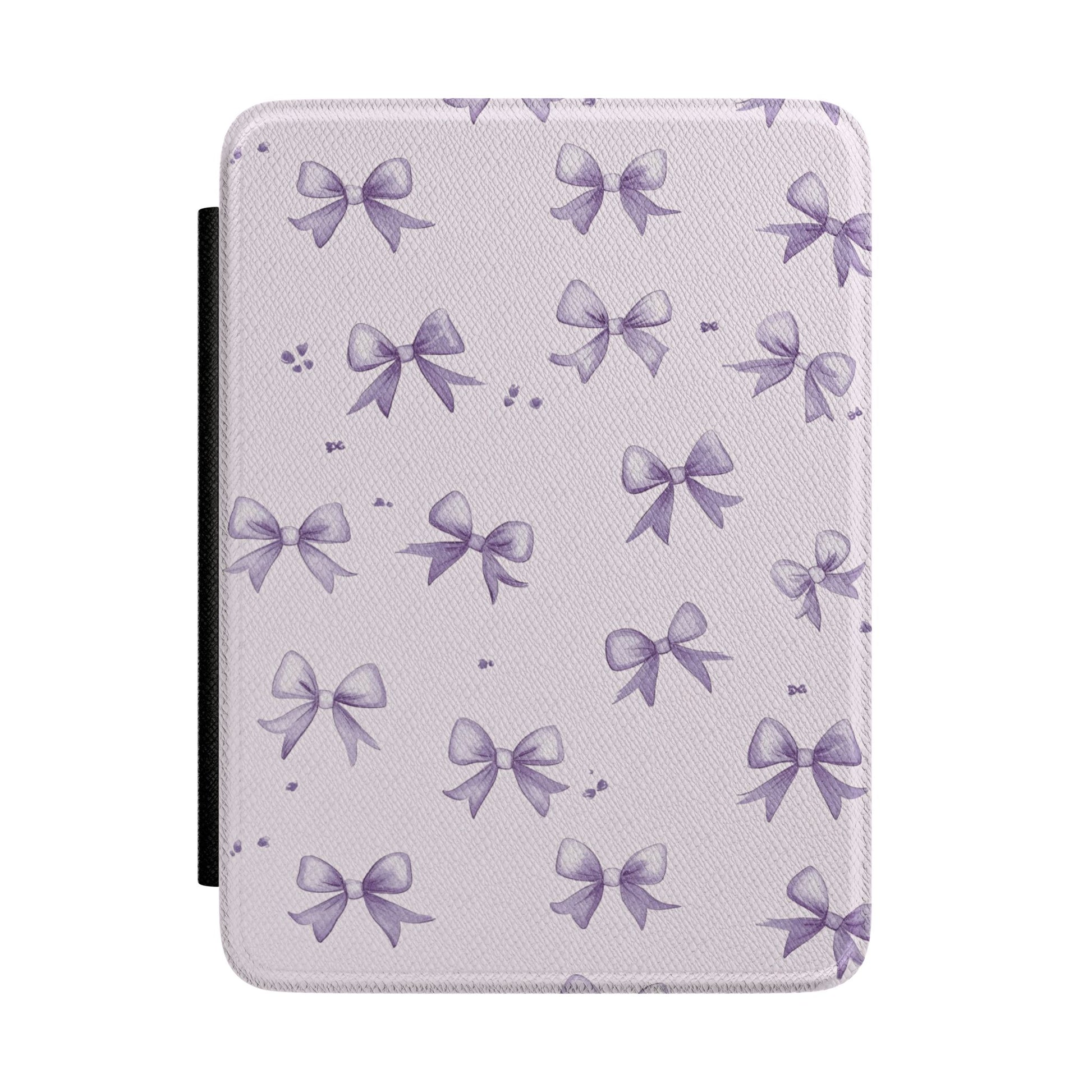 Lilac bow print Kindle Paperwhite case front cover — Coquette Reader ribbon gift for book lovers