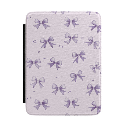 Lilac bow print Kindle Paperwhite case front cover — Coquette Reader ribbon gift for book lovers