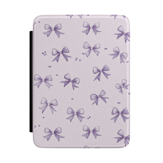 Lilac bow print Kindle Paperwhite case front cover — Coquette Reader ribbon gift for book lovers