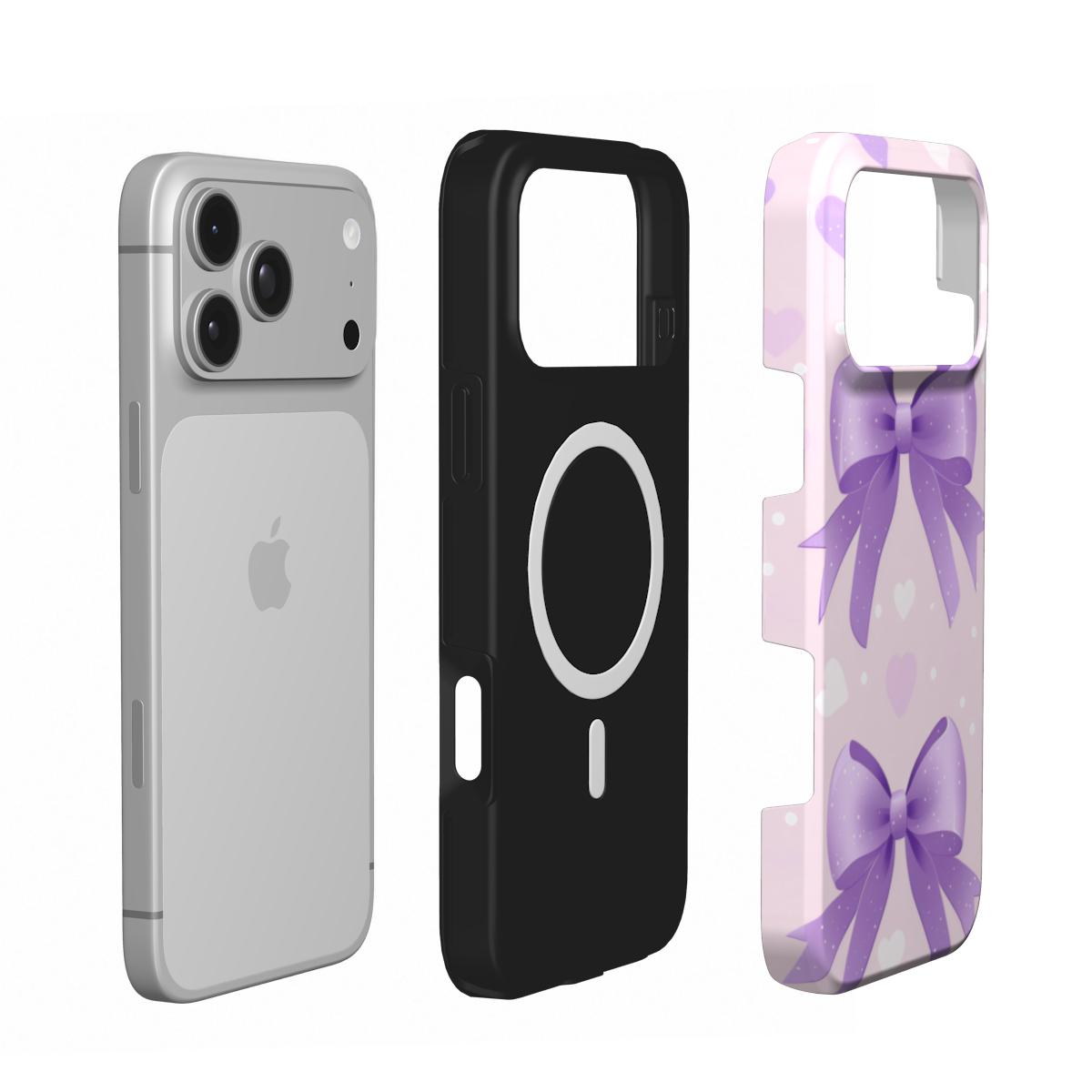 Lilac Bows & Hearts phone case – MagSafe iPhone case, layer view