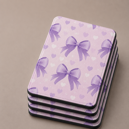 Lilac bows and hearts Kindle case with elastic hand strap — Coquette Reader print