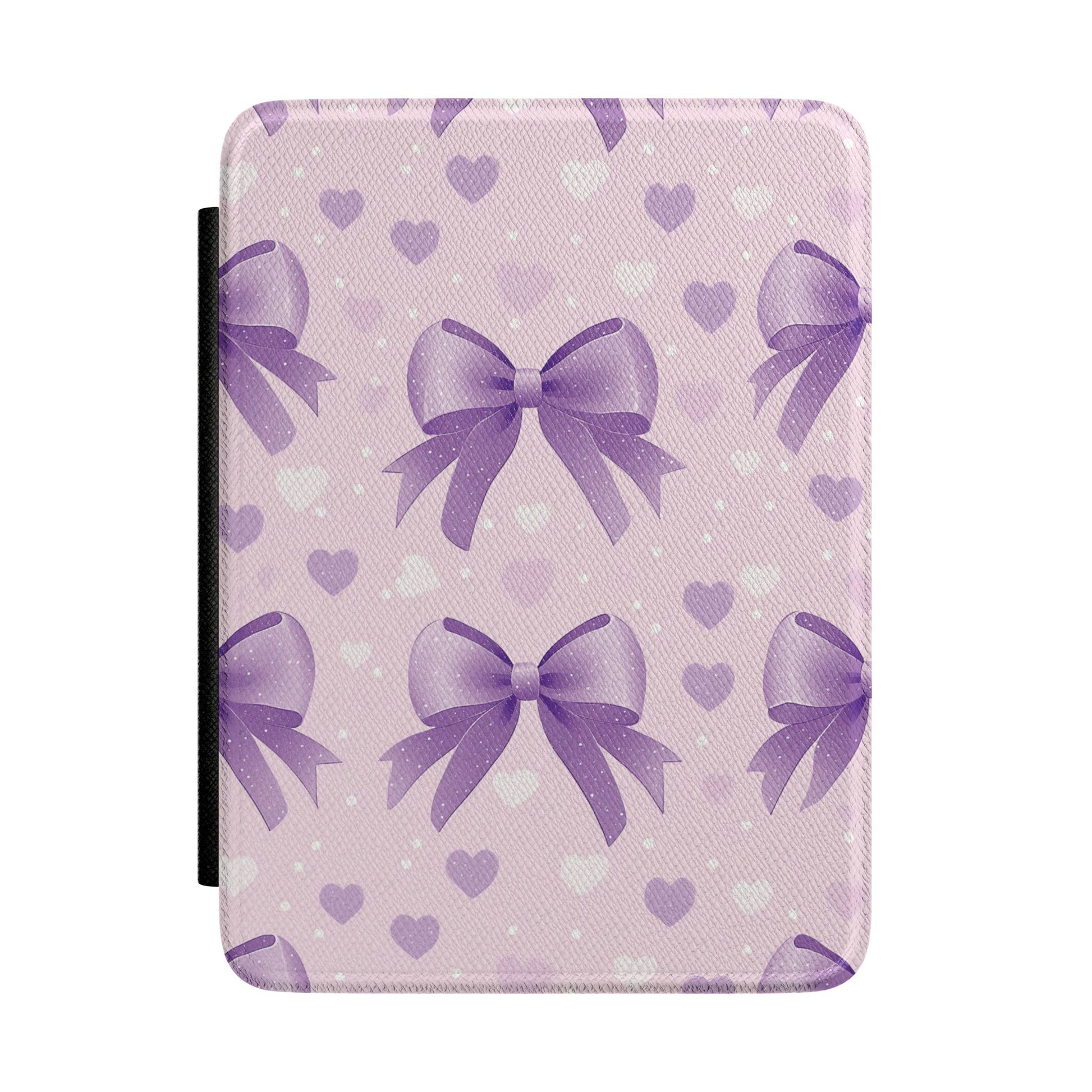 Lilac bows and hearts Kindle Paperwhite case front cover — Coquette Reader gift for her