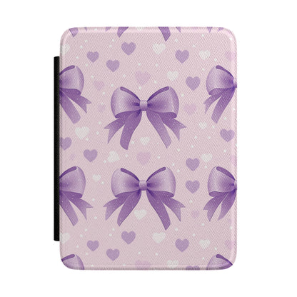 Lilac bows and hearts Kindle Paperwhite case front cover — Coquette Reader gift for her