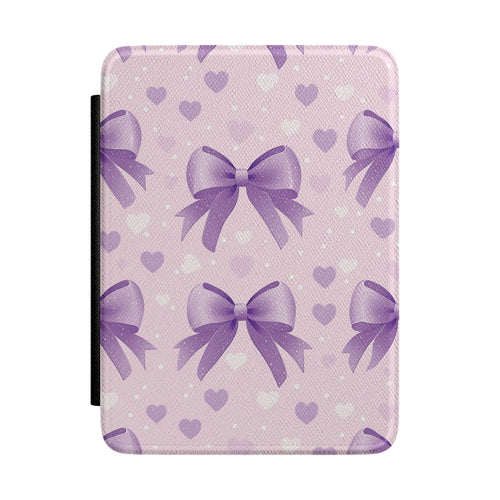 Lilac bows and hearts Kindle Paperwhite case front cover — Coquette Reader gift for her