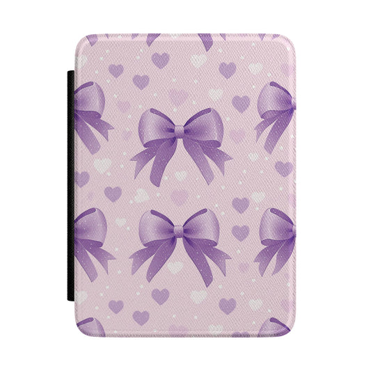 Lilac bows and hearts Kindle Paperwhite case front cover — Coquette Reader gift for her