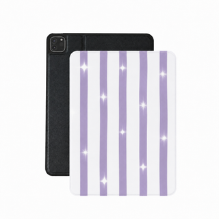 Lilac sparkle stripe iPad case in purple and white vegan Saffiano leather