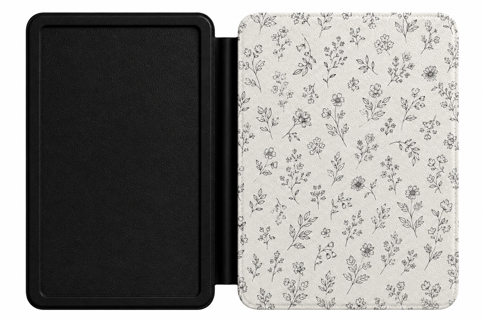 Close-up of Line Art Wildflower Saffiano Kindle case