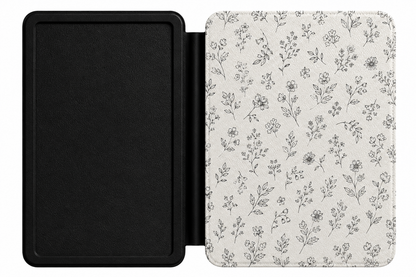 Close-up of Line Art Wildflower Saffiano Kindle case