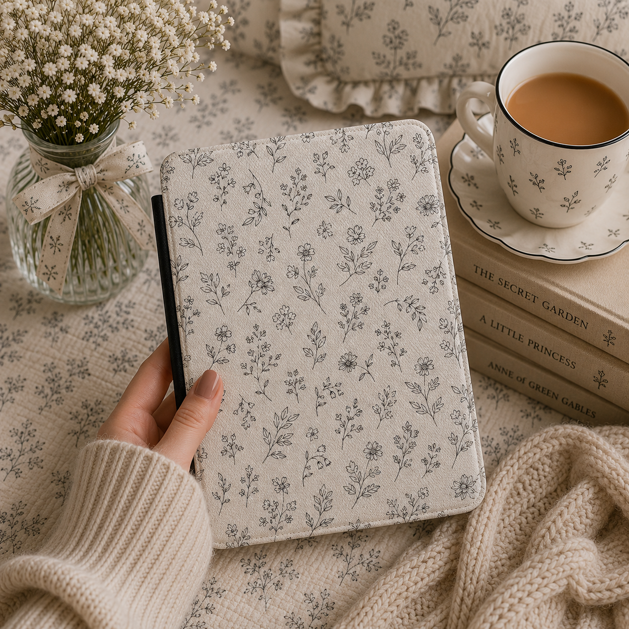 Line Art Wildflower Kindle case front cover — line-art wildflower print