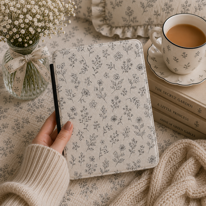 Line Art Wildflower Kindle case front cover — line-art wildflower print