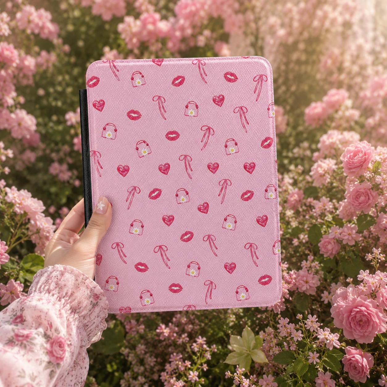 Lips and Bows Kindle case front cover — lips and bows print