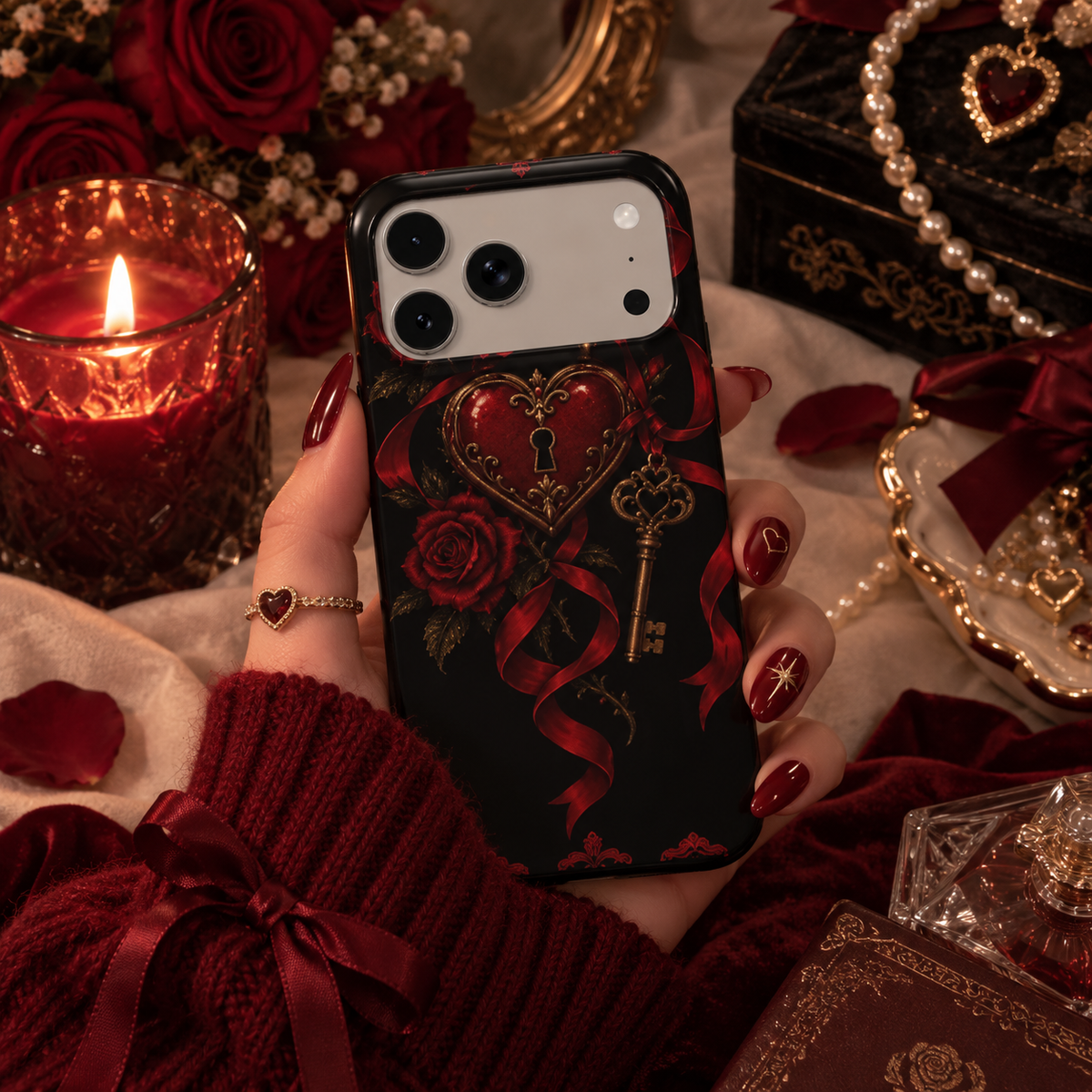 Locked Heart phone case – MagSafe iPhone case, styled photo