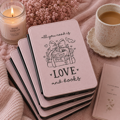 Love and Books Kindle case shown at an angle