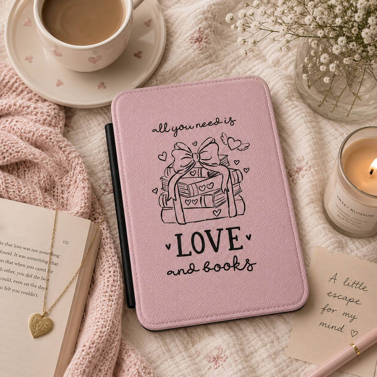 Love and Books Kindle case front cover — love and books print