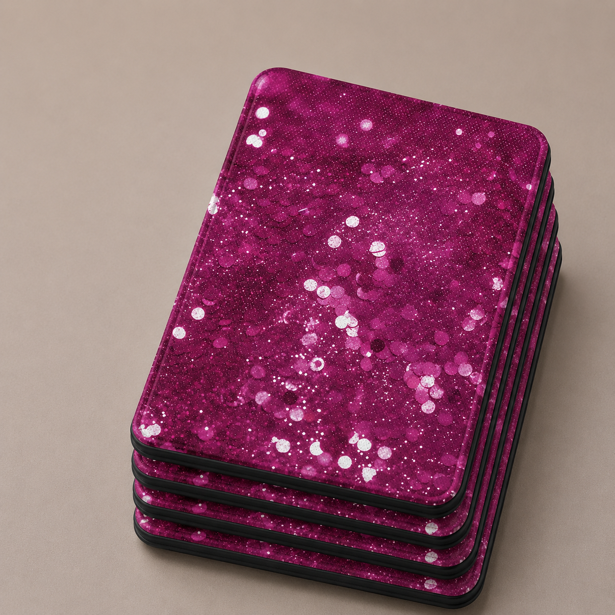 Magenta glitter Kindle case open showing black interior — Smut Era sparkle