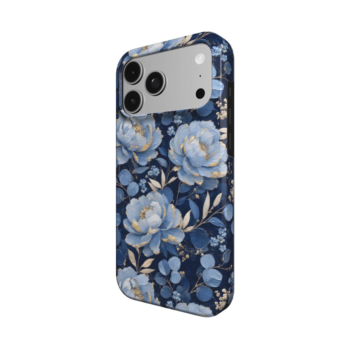Midnight Blue Peony phone case – MagSafe iPhone case, detail view