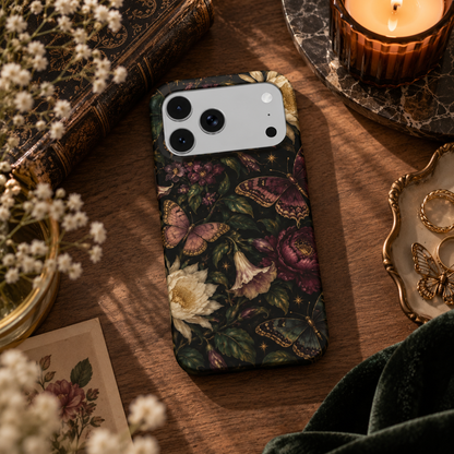 Midnight Butterfly Garden phone case – MagSafe iPhone case, lifestyle photo