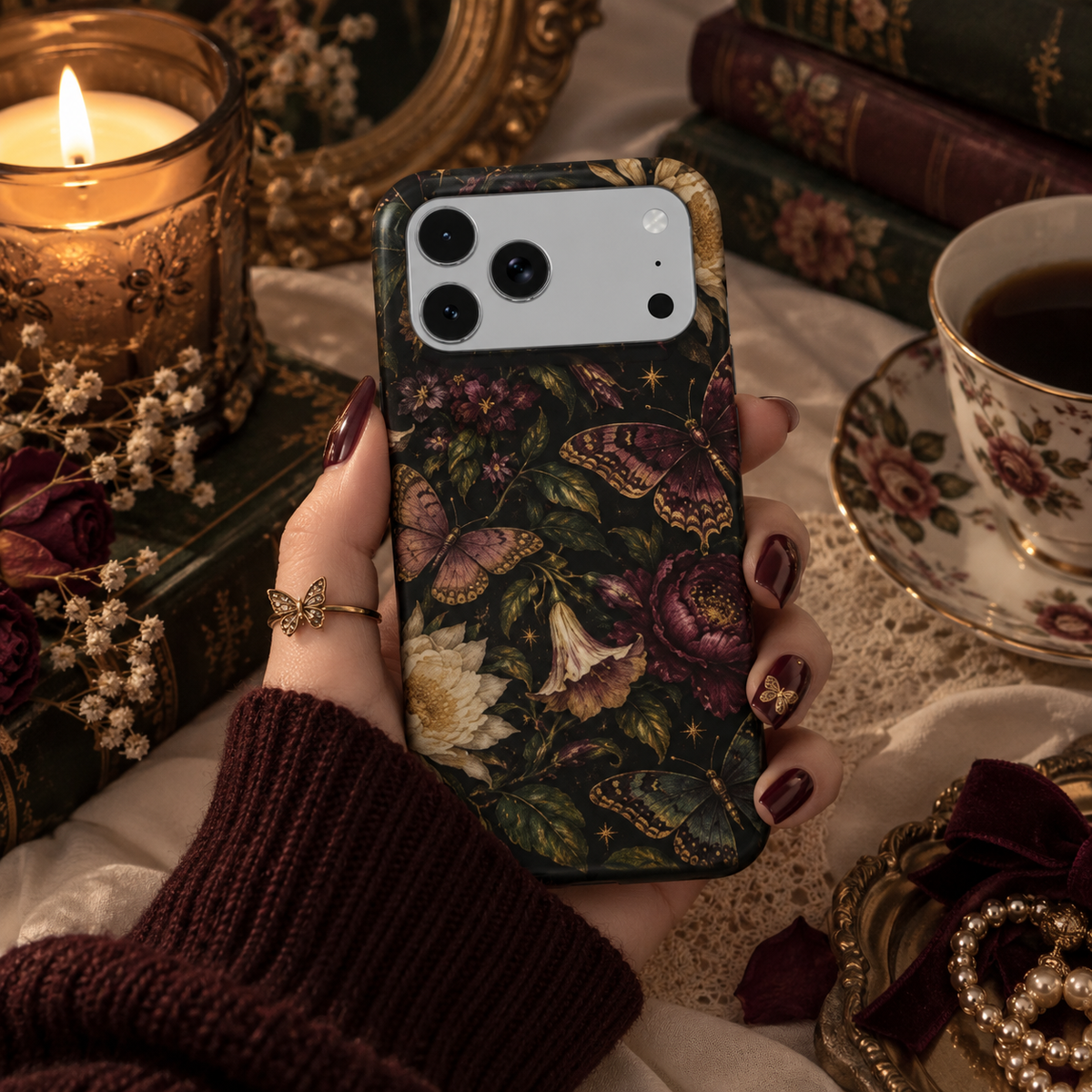 Midnight Butterfly Garden phone case – MagSafe iPhone case, styled photo