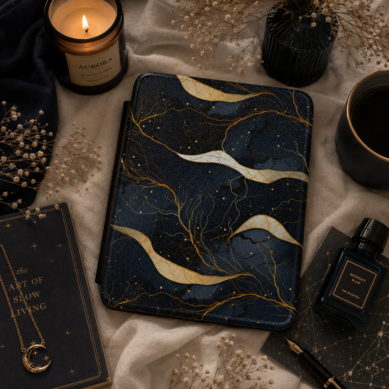 Midnight gold marble Kindle case — additional view