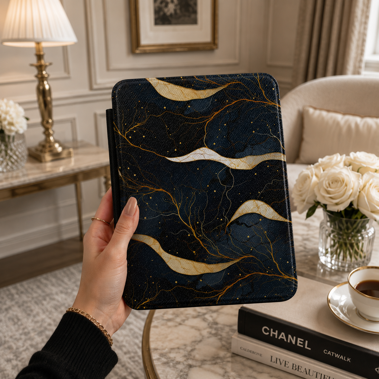 Midnight gold marble Kindle case — additional view