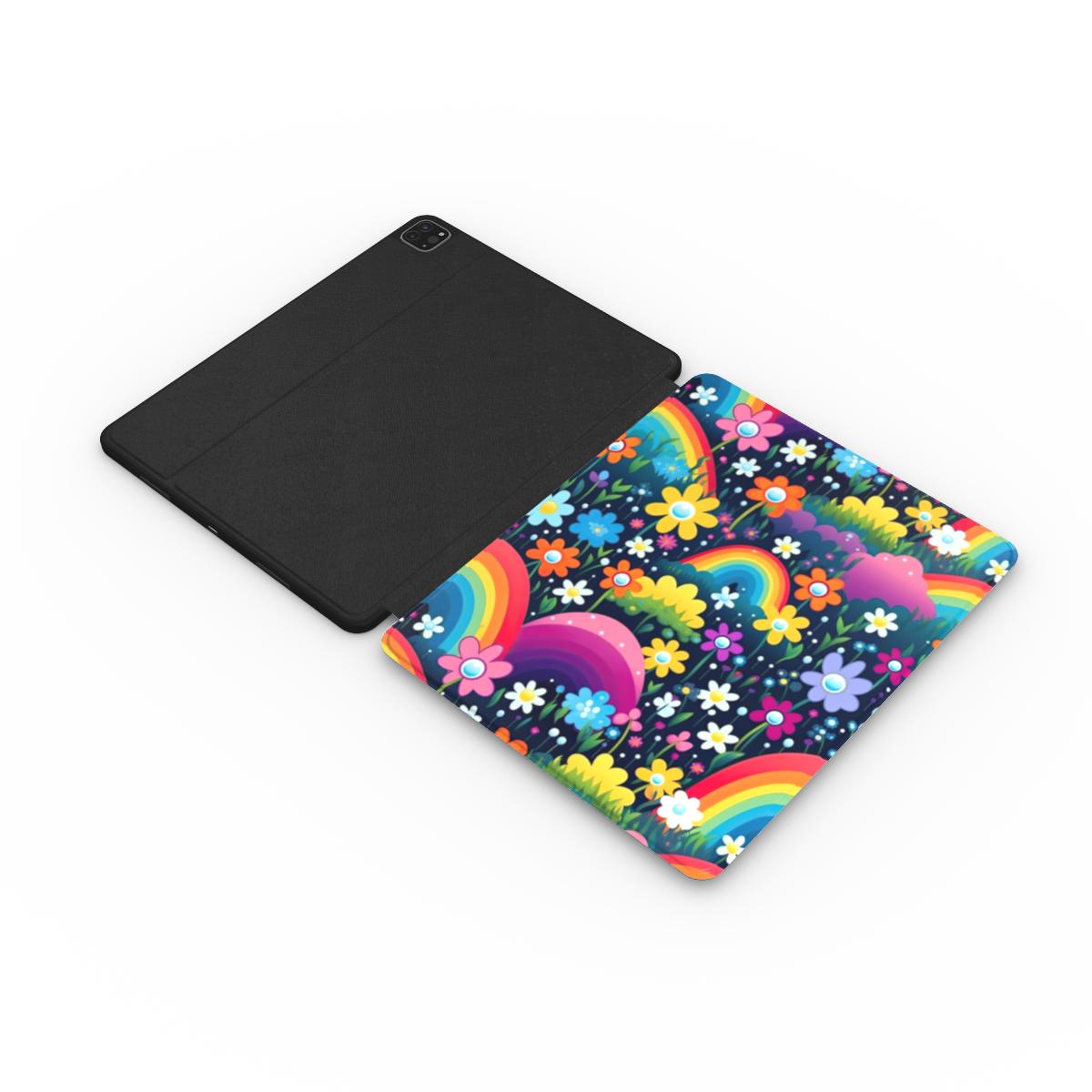 Midnight rainbow garden iPad case with the Apple Pencil in its slot