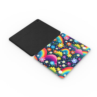 Midnight rainbow garden iPad case with the Apple Pencil in its slot