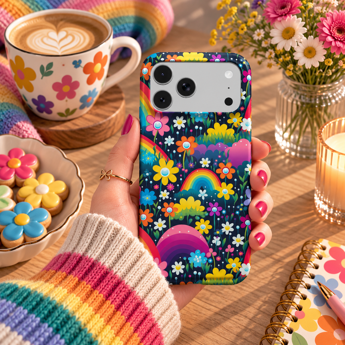 Midnight Rainbow Garden phone case – MagSafe iPhone case, styled photo