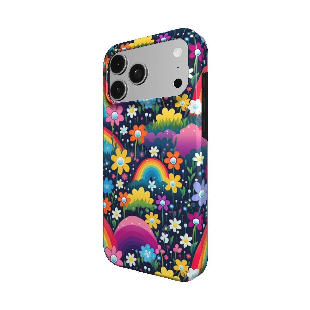 Midnight Rainbow Garden phone case – MagSafe iPhone case, detail view