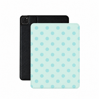 Mint polka dot iPad case in soft mint vegan Saffiano leather — tonal aqua spots