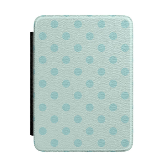 Pale duck egg mint Kindle Paperwhite case with soft blue polka dots front cover — Quiet Bookish gift