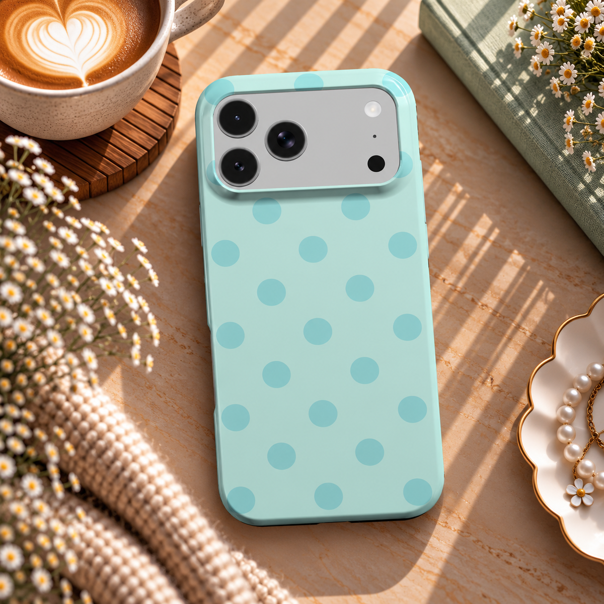 Mint Polka Dot phone case – MagSafe iPhone case, lifestyle photo