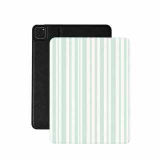 Mint ticking stripe iPad case in soft green vegan Saffiano leather