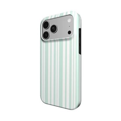 Mint Ticking Stripe phone case – MagSafe iPhone case, detail view