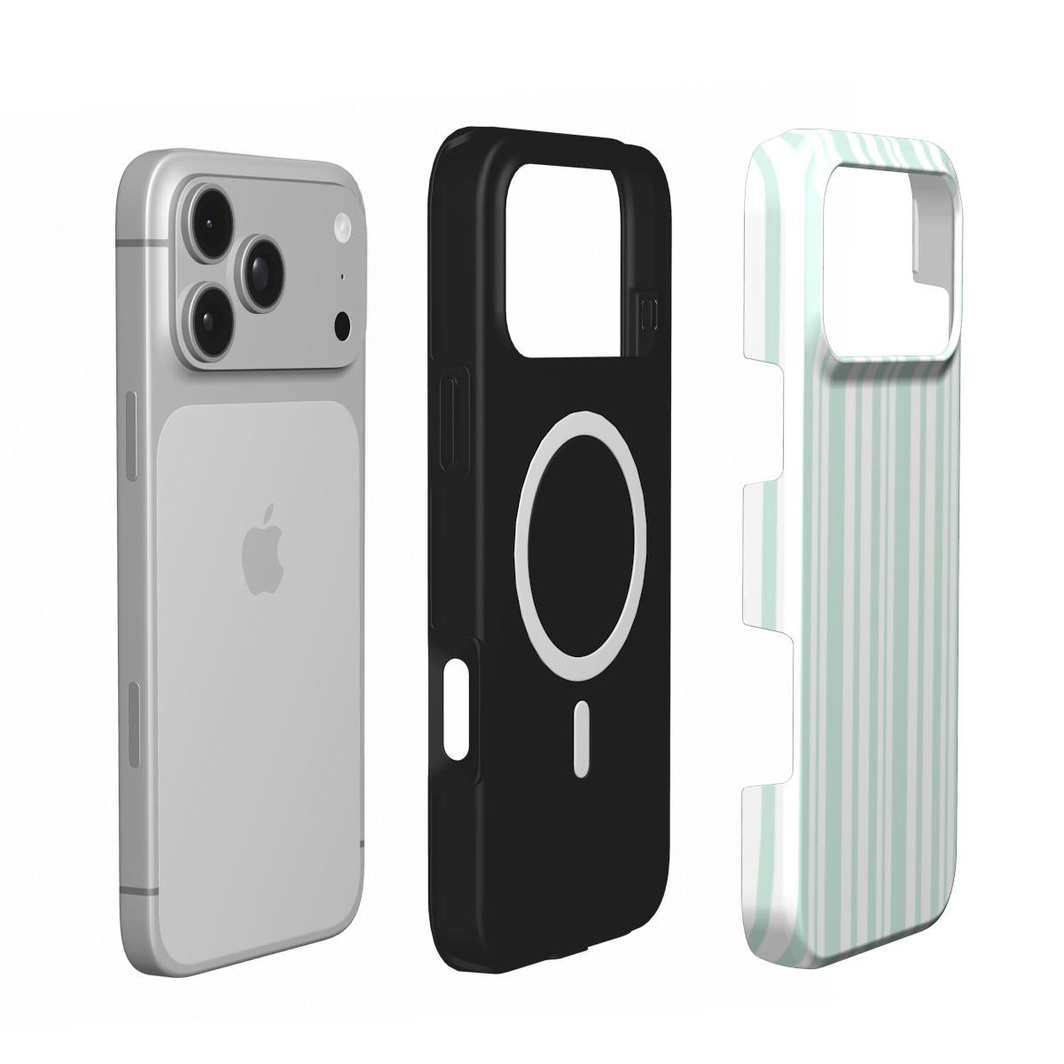 Mint Ticking Stripe phone case – MagSafe iPhone case, second detail view