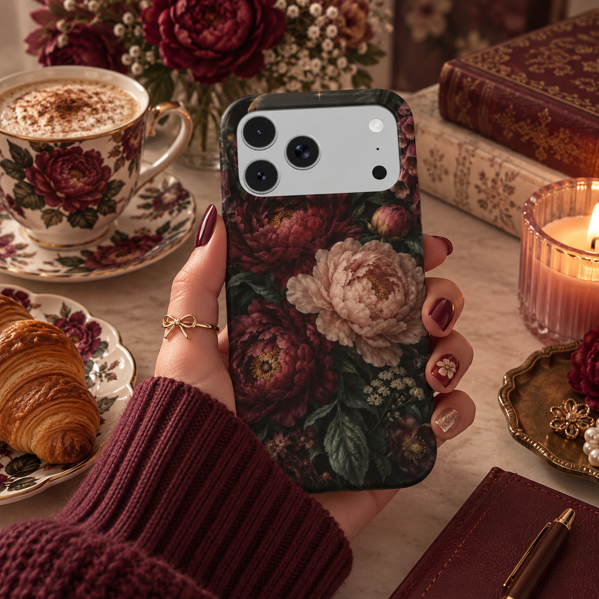 Moonlit Peony Garden phone case – MagSafe iPhone case, styled photo