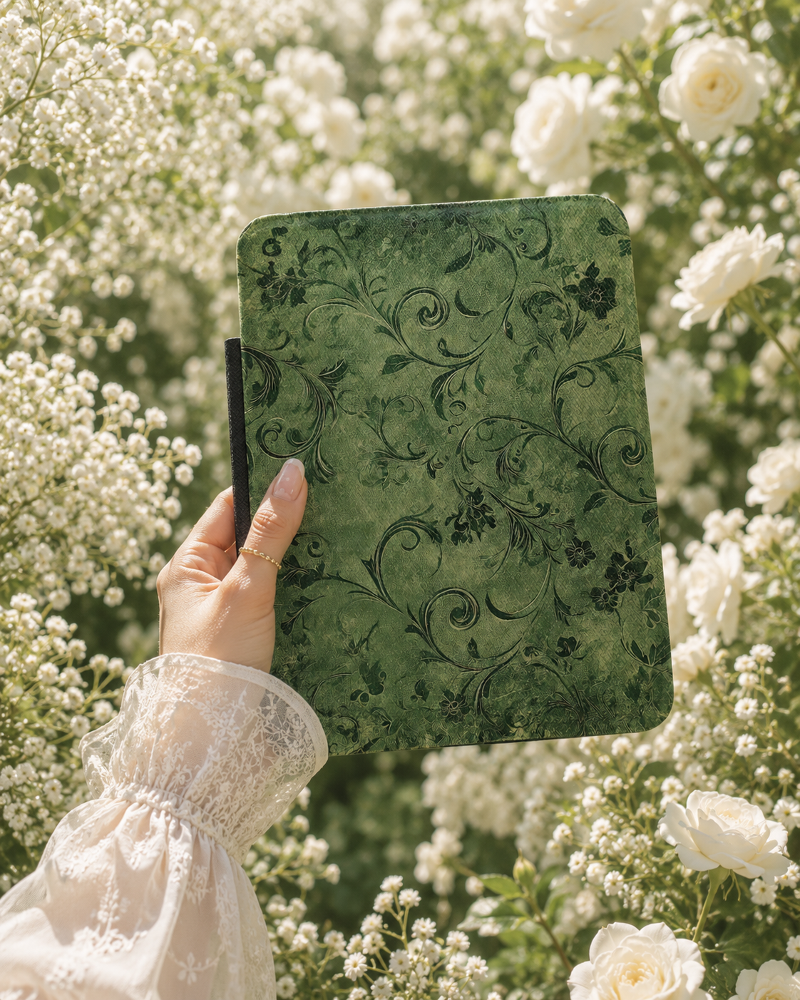 Moss damask Kindle case — additional view