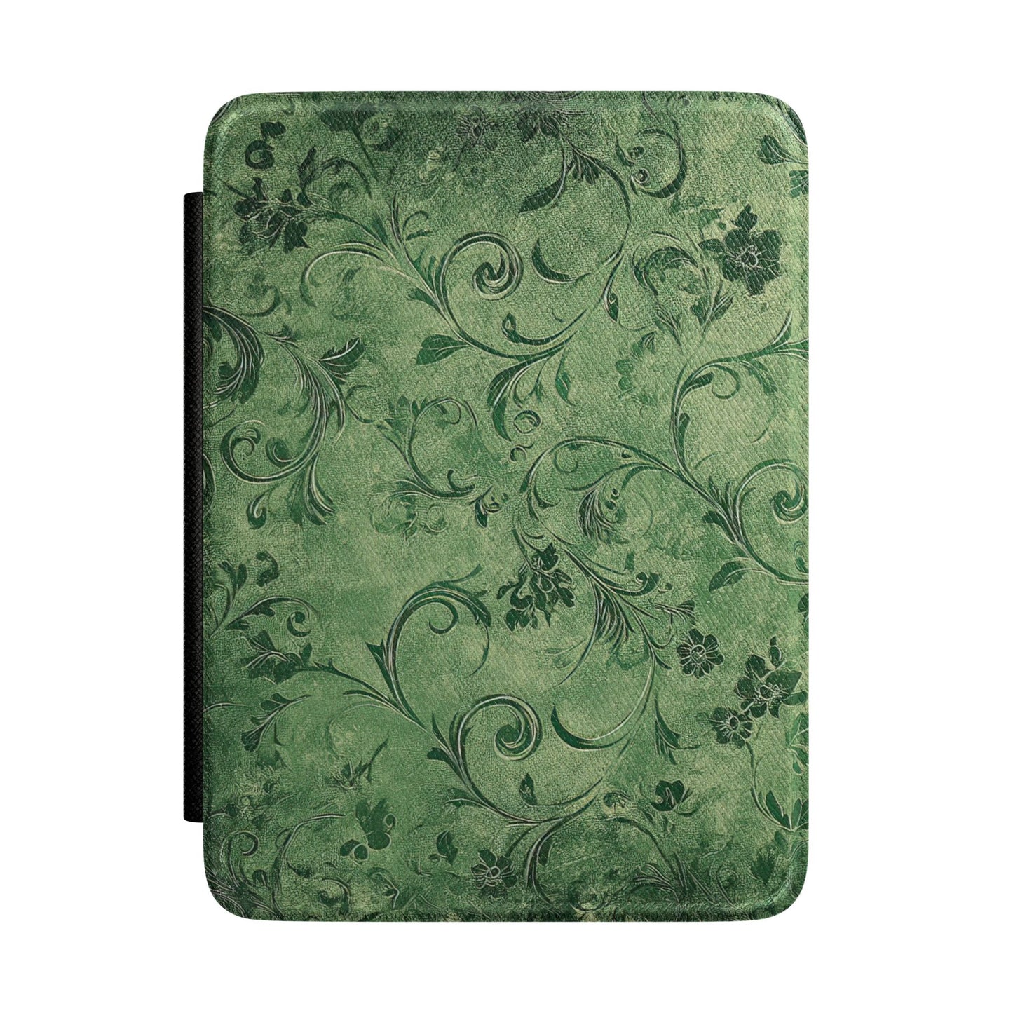 Moss green Kindle Paperwhite case with tonal damask scrollwork front cover — Maison Noir vintage gift