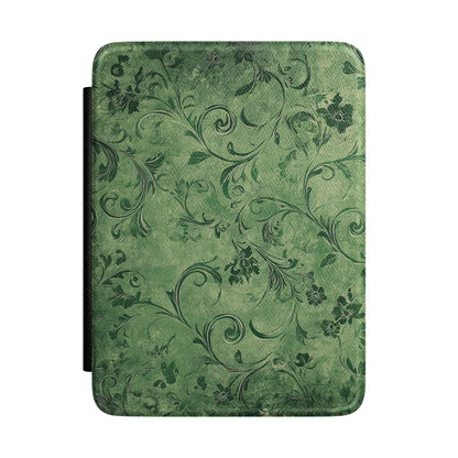 Moss green Kindle Paperwhite case with tonal damask scrollwork front cover — Maison Noir vintage gift