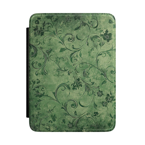 Moss green Kindle Paperwhite case with tonal damask scrollwork front cover — Maison Noir vintage gift