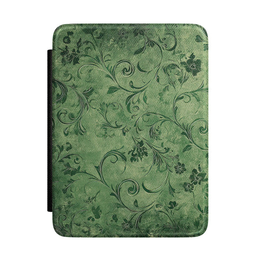 Moss green Kindle Paperwhite case with tonal damask scrollwork front cover — Maison Noir vintage gift
