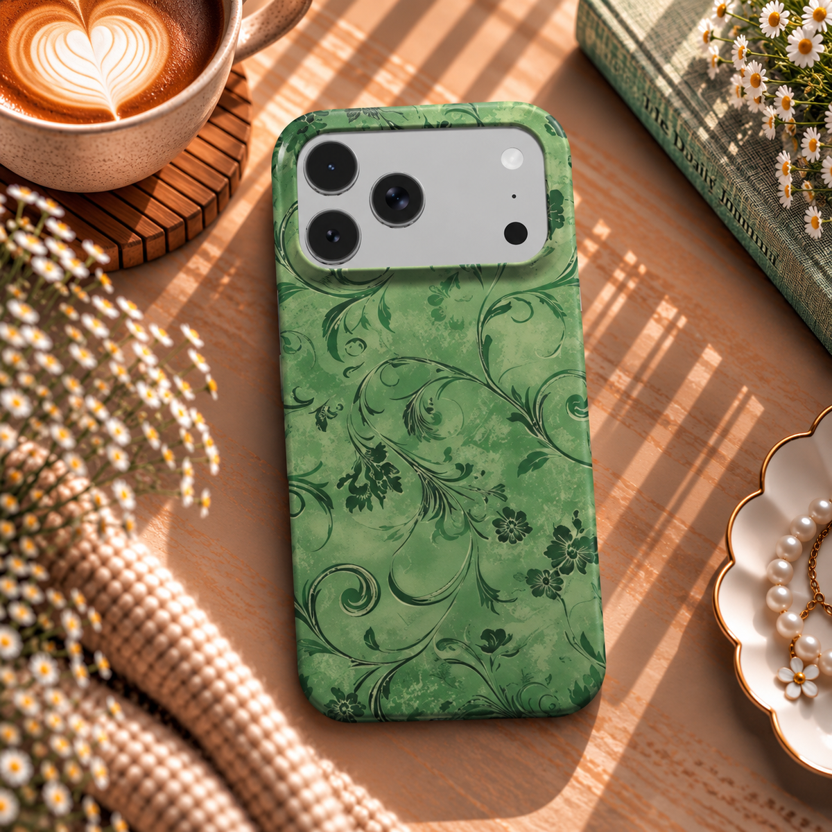 Moss Damask phone case – MagSafe iPhone case, lifestyle photo