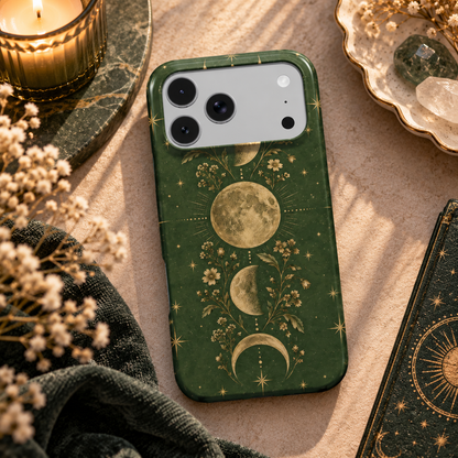 Moss Moon Phases phone case – MagSafe iPhone case, lifestyle photo