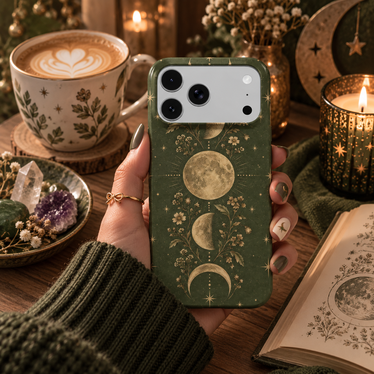 Moss Moon Phases phone case – MagSafe iPhone case, styled photo