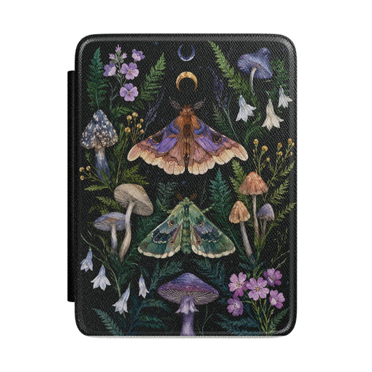 Mushroom and Moth Dark Forest Kindle Case - front view
