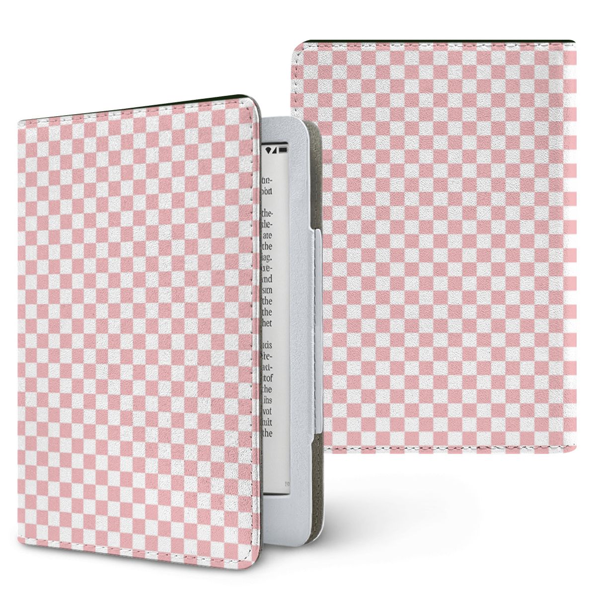 Blush Check Kindle case — pink check, printed front and back