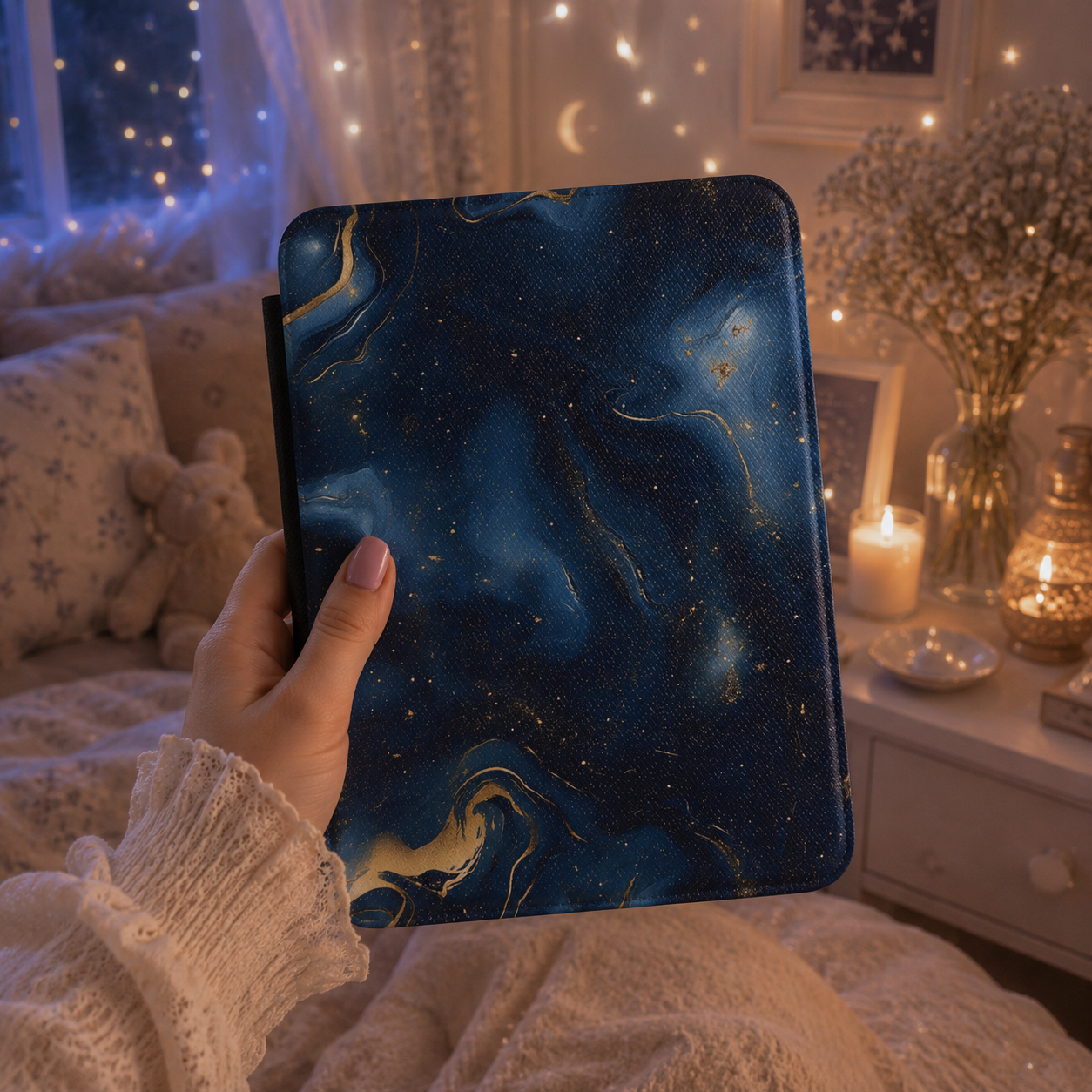 Navy gold marble Kindle case — additional view