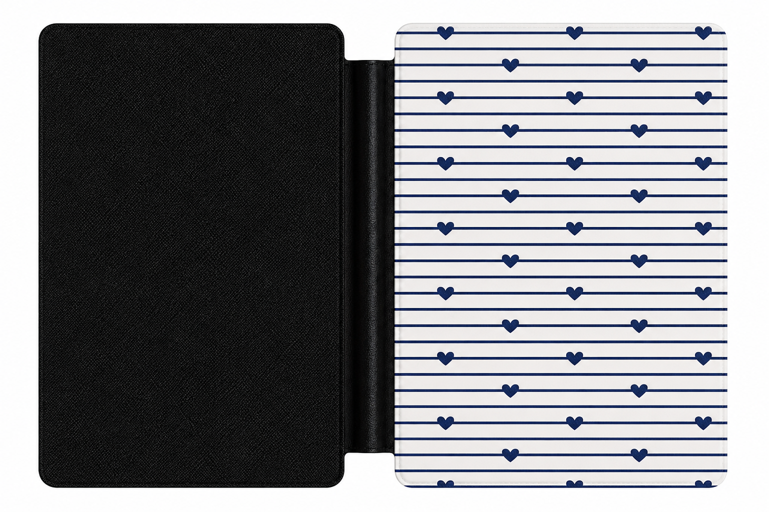 Navy Stripe Hearts Kindle case front cover — navy stripe and hearts print